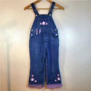Young Hearts Girl's Floral Denim Overalls